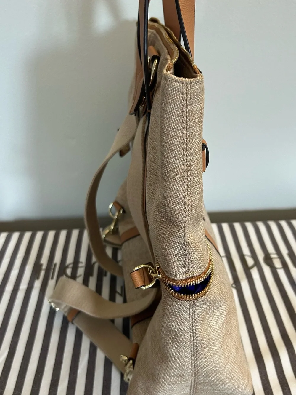 Vintage Henri Bendel Large Jetsetter Convertible 3-Way Backpack Canvas & Leather